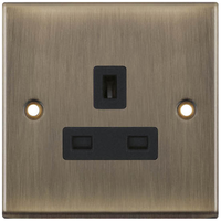 Selectric 7MPRO-619 7M-PRO 1 Gang 13A Unswitched Socket Outlet Antique Brass, Black Insert