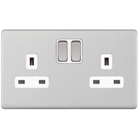 Selectric 5MPLUS-751 5M-PLUS Screwless 2 Gang 13A Switched SP Socket Outlet - Satin Chrome, White Insert