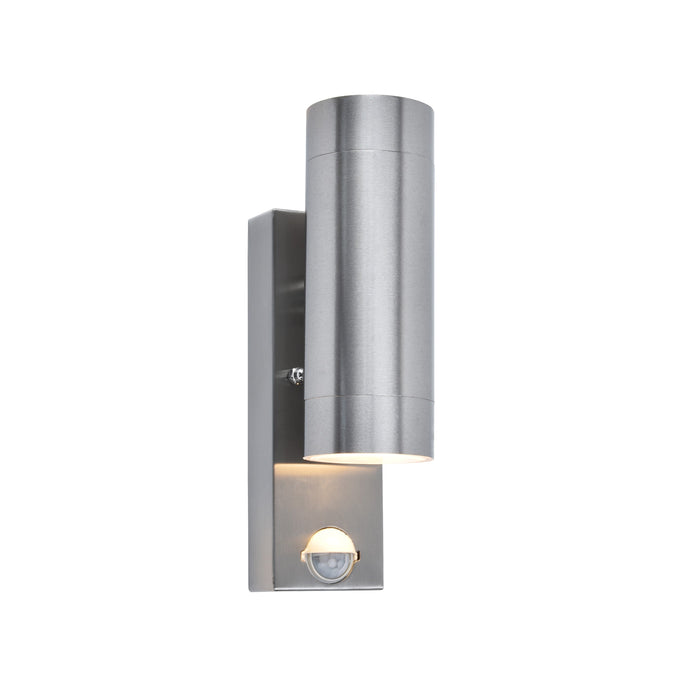 Lutec 5510809001 RADO IP44 GU10 Outdoor Up/Down Wall Light with PIR - Stainless Steel (Lamp Not Included)