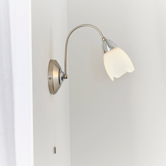 Endon 124-1 Petal 1lt Wall Satin chrome plate & opal glass 40W E14 golf (Required) - westbasedirect.com