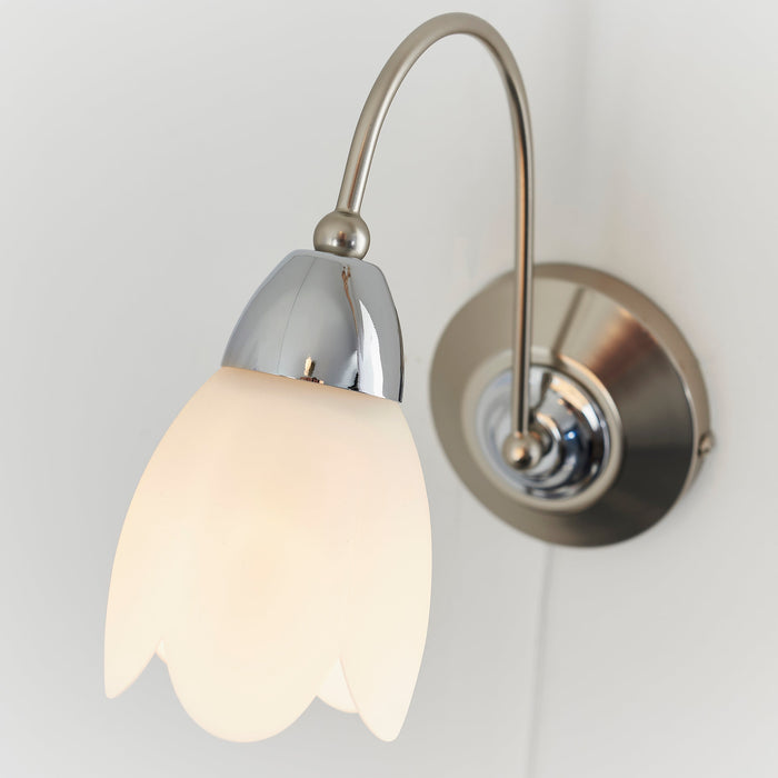 Endon 124-1 Petal 1lt Wall Satin chrome plate & opal glass 40W E14 golf (Required) - westbasedirect.com