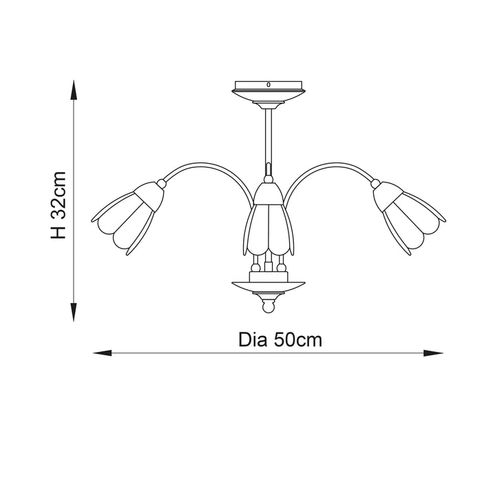 Endon 124-3 Petal 3lt Semi flush Satin chrome plate & opal glass 3 x 40W E14 golf (Required) - westbasedirect.com