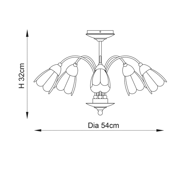 Endon 124-5 Petal 5lt Semi flush Satin chrome plate & opal glass 5 x 7W LED E14 (Required) - westbasedirect.com