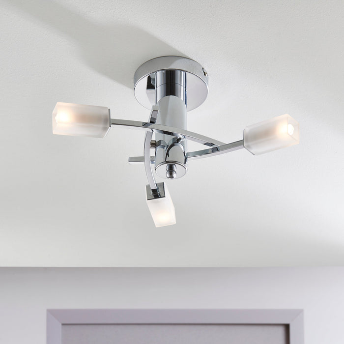 Endon 146-3CH Havana 3lt Semi flush Chrome plate & frosted glass 3 x 3W LED G9 (Required) - westbasedirect.com