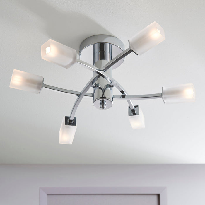 Endon 146-6CH Havana 6lt Semi flush Chrome plate & frosted glass 6 x 3W LED G9 (Required) - westbasedirect.com