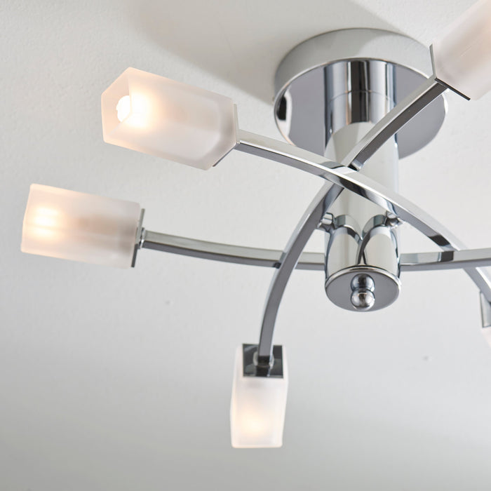 Endon 146-6CH Havana 6lt Semi flush Chrome plate & frosted glass 6 x 3W LED G9 (Required) - westbasedirect.com