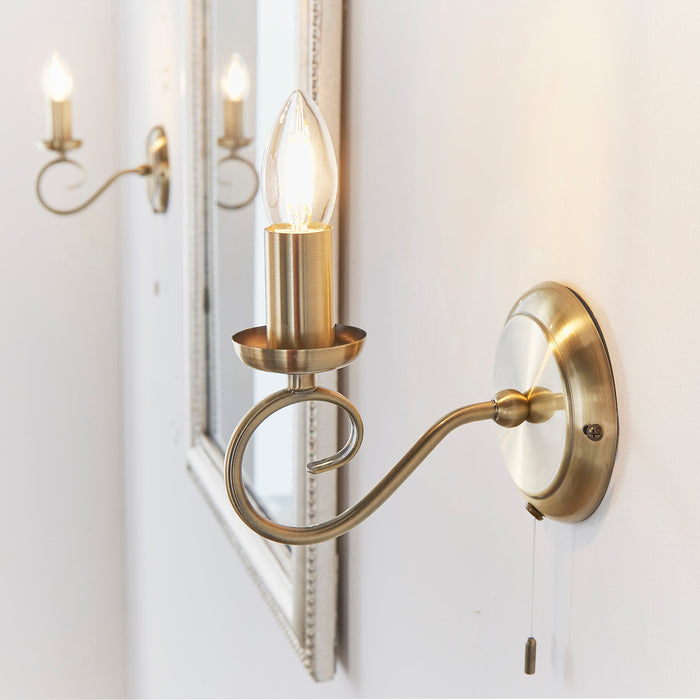 Endon 180-1AN Trafford 1lt Wall Antique brass plate 6W LED E14 (Required) - westbasedirect.com