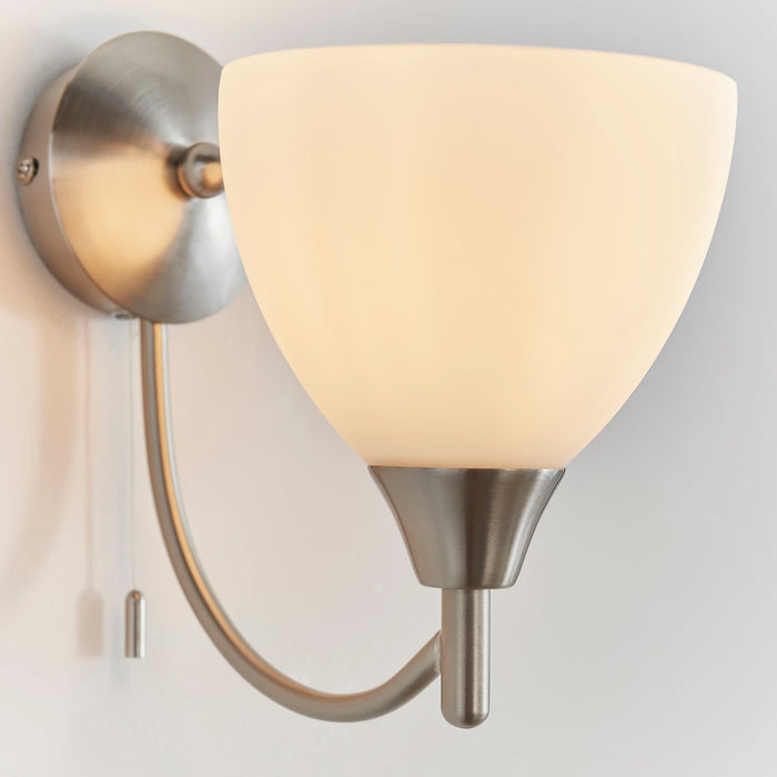 Endon 1805-1SC Alton 1lt Wall Satin chrome plate & opal glass 60W E14 golf (Required) - westbasedirect.com