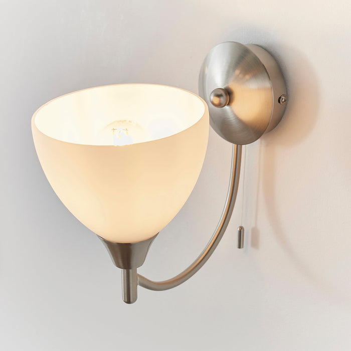 Endon 1805-1SC Alton 1lt Wall Satin chrome plate & opal glass 60W E14 golf (Required) - westbasedirect.com