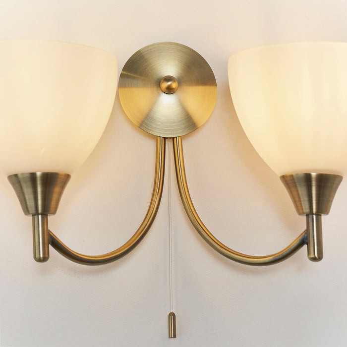 Endon 1805-2AN Alton 2lt Wall Antique brass plate & opal glass 2 x 60W E14 golf (Required) - westbasedirect.com