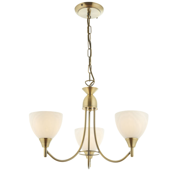 Endon 1805-3AN Alton 3lt Pendant Antique brass plate & opal glass 3 x 60W E14 golf (Required) - westbasedirect.com