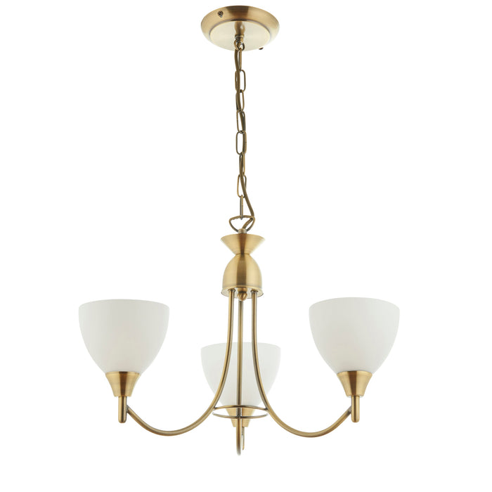 Endon 1805-3AN Alton 3lt Pendant Antique brass plate & opal glass 3 x 60W E14 golf (Required) - westbasedirect.com