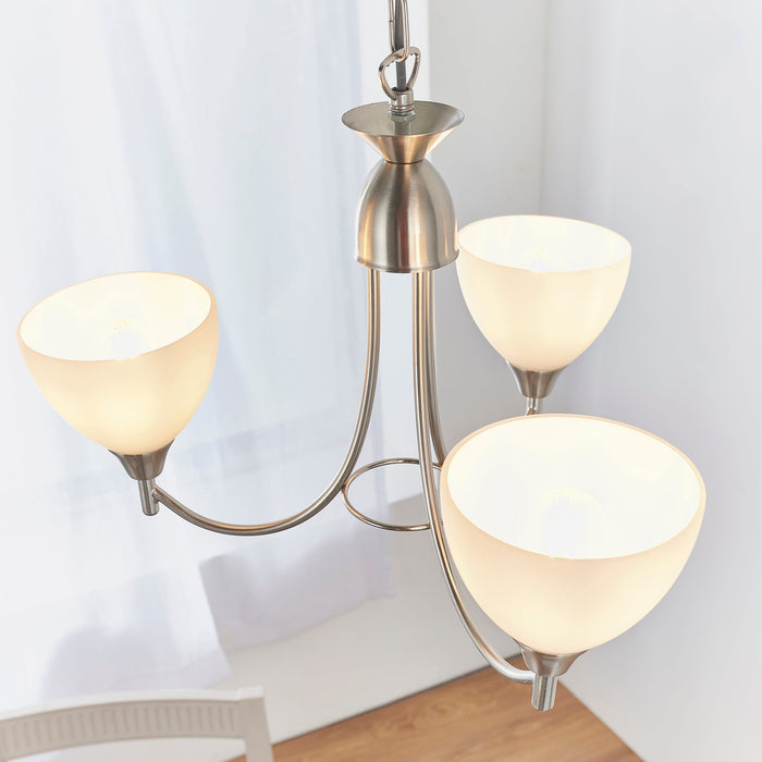 Endon 1805-3SC Alton 3lt Pendant Satin chrome plate & opal glass 3 x 60W E14 golf (Required) - westbasedirect.com