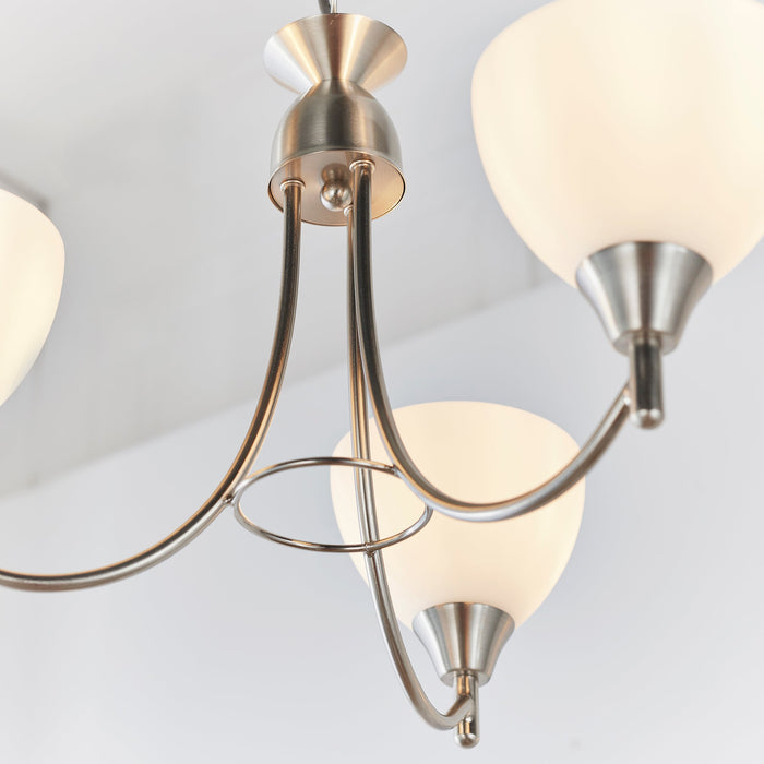 Endon 1805-3SC Alton 3lt Pendant Satin chrome plate & opal glass 3 x 60W E14 golf (Required) - westbasedirect.com