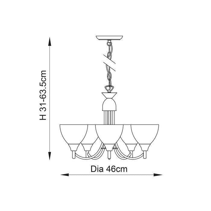 Endon 1805-5AN Alton 5lt Pendant Antique brass plate & opal glass 5 x 60W E14 golf (Required) - westbasedirect.com