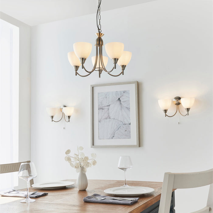 Endon 1805-5SC Alton 5lt Pendant Satin chrome plate & opal glass 5 x 60W E14 golf (Required) - westbasedirect.com