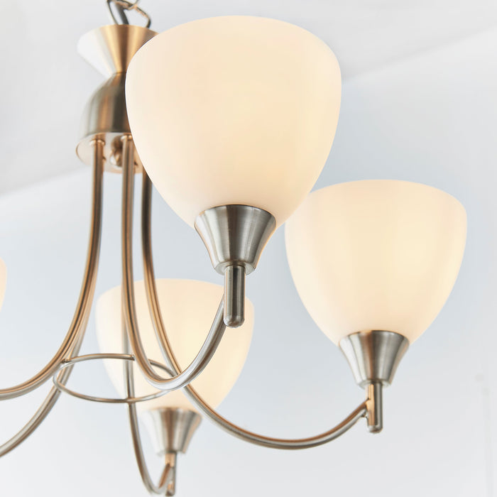 Endon 1805-5SC Alton 5lt Pendant Satin chrome plate & opal glass 5 x 60W E14 golf (Required) - westbasedirect.com