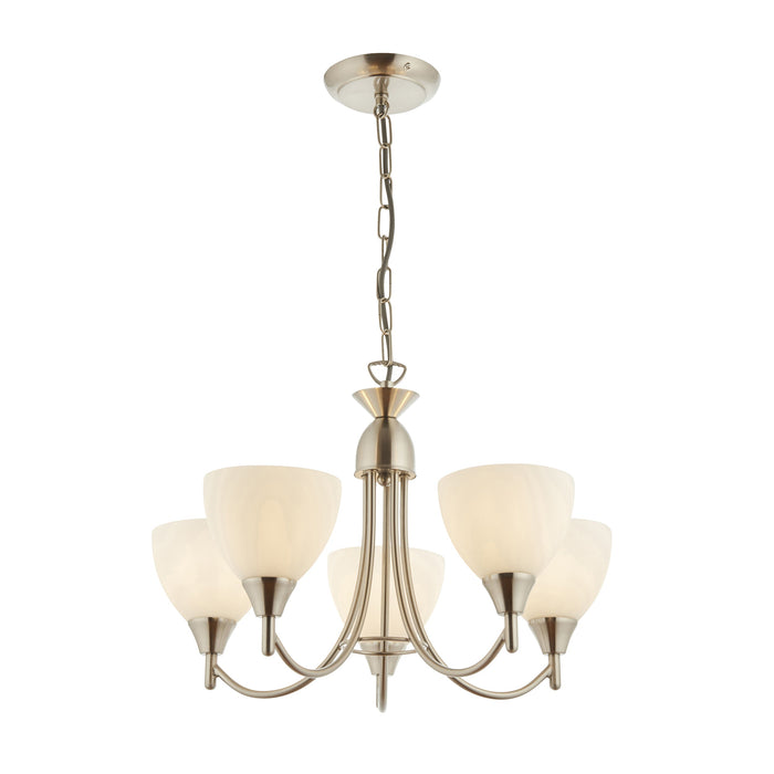 Endon 1805-5SC Alton 5lt Pendant Satin chrome plate & opal glass 5 x 60W E14 golf (Required) - westbasedirect.com