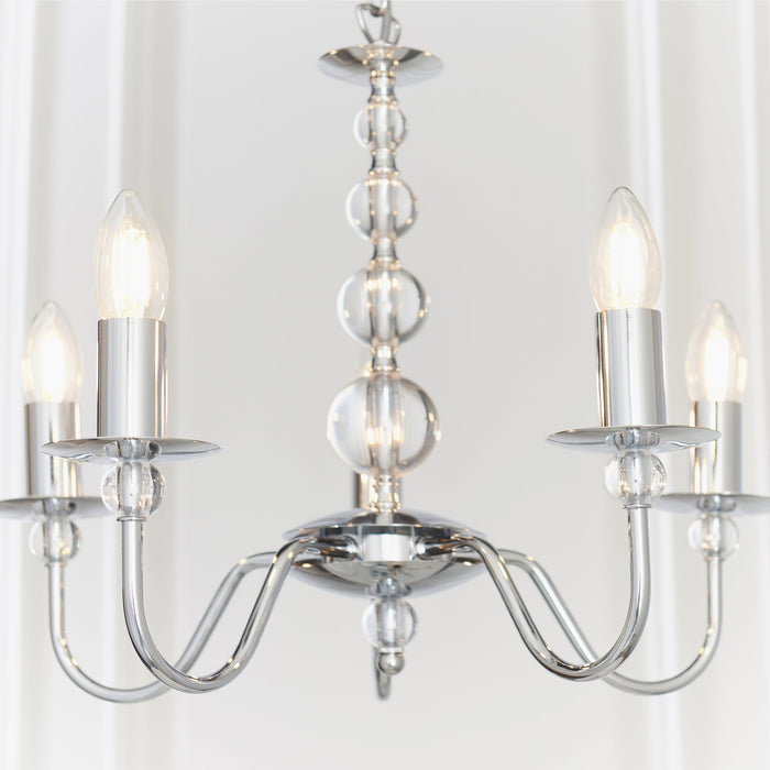 Endon 2013-5CH Parkstone 5lt Pendant Chrome plate & clear glass 5 x 60W E14 candle (Required) - westbasedirect.com