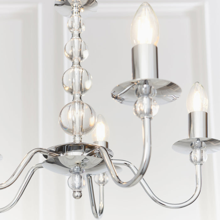 Endon 2013-5CH Parkstone 5lt Pendant Chrome plate & clear glass 5 x 60W E14 candle (Required) - westbasedirect.com