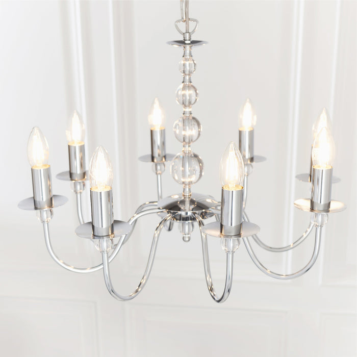 Endon 2013-8CH Parkstone 8lt Pendant Chrome plate & clear glass 8 x 60W E14 candle (Required) - westbasedirect.com