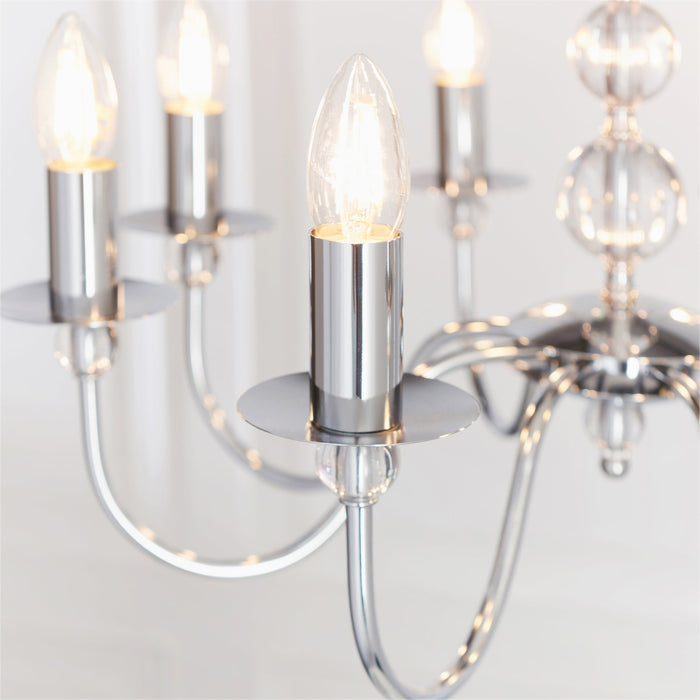 Endon 2013-8CH Parkstone 8lt Pendant Chrome plate & clear glass 8 x 60W E14 candle (Required) - westbasedirect.com