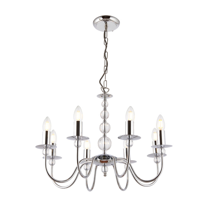 Endon 2013-8CH Parkstone 8lt Pendant Chrome plate & clear glass 8 x 60W E14 candle (Required) - westbasedirect.com