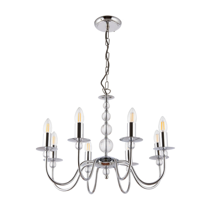 Endon 2013-8CH Parkstone 8lt Pendant Chrome plate & clear glass 8 x 60W E14 candle (Required) - westbasedirect.com