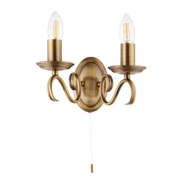 Endon 2030-2AN Bernice 2lt Wall Antique brass plate 2 x 60W E14 candle (Required) - westbasedirect.com