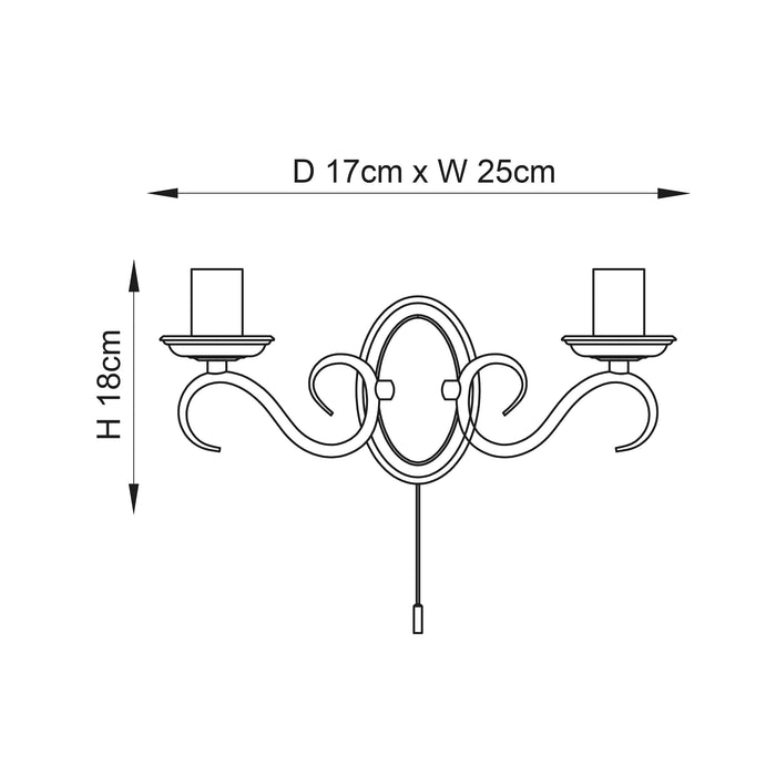 Endon 2030-2AN Bernice 2lt Wall Antique brass plate 2 x 60W E14 candle (Required) - westbasedirect.com