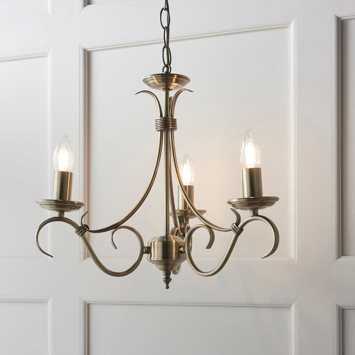 Endon 2030-3AN Bernice 3lt Pendant Antique brass plate 3 x 60W E14 candle (Required) - westbasedirect.com