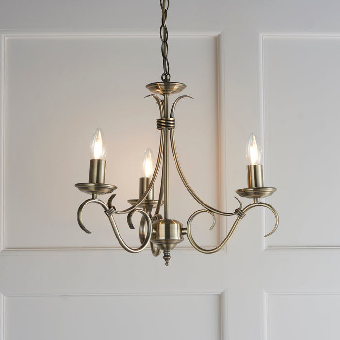 Endon 2030-3AN Bernice 3lt Pendant Antique brass plate 3 x 60W E14 candle (Required) - westbasedirect.com