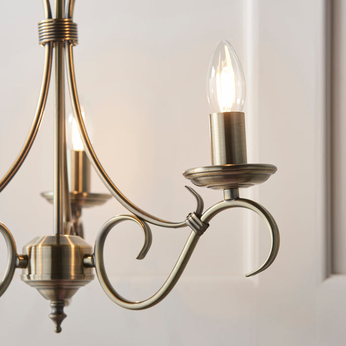 Endon 2030-3AN Bernice 3lt Pendant Antique brass plate 3 x 60W E14 candle (Required) - westbasedirect.com