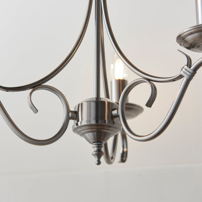 Endon 2030-3AS Bernice 3lt Pendant Antique silver effect plate 3 x 60W E14 candle (Required) - westbasedirect.com