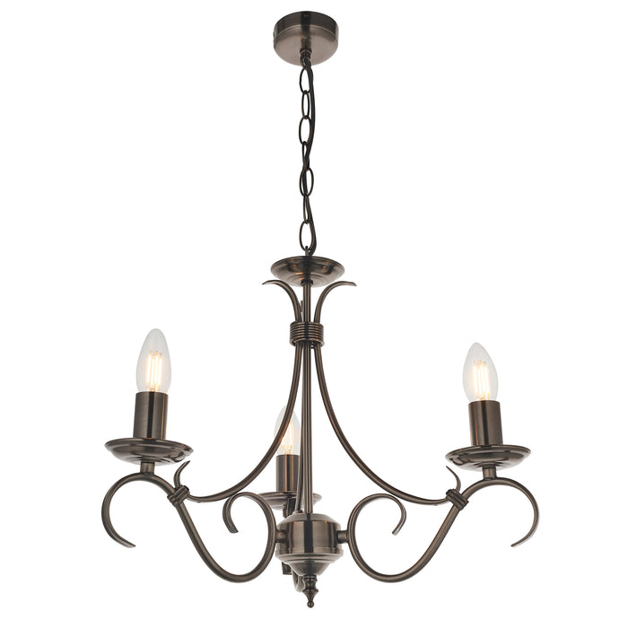 Endon 2030-3AS Bernice 3lt Pendant Antique silver effect plate 3 x 60W E14 candle (Required) - westbasedirect.com