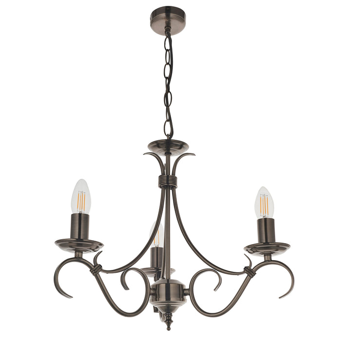 Endon 2030-3AS Bernice 3lt Pendant Antique silver effect plate 3 x 60W E14 candle (Required) - westbasedirect.com