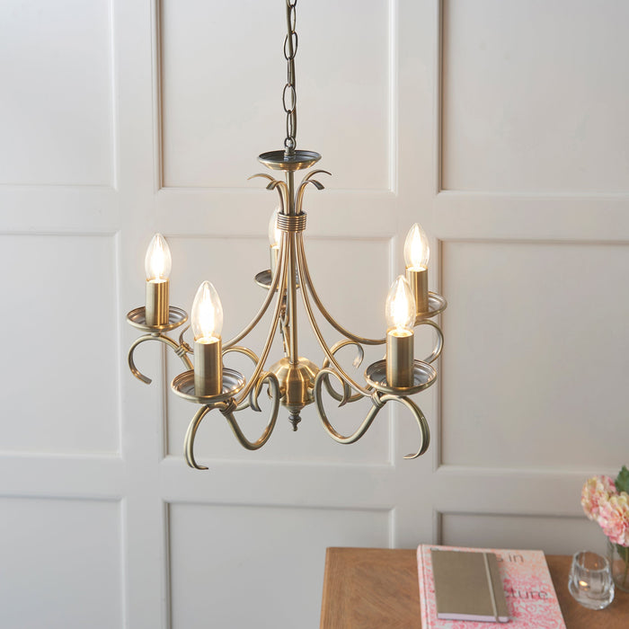 Endon 2030-5AN Bernice 5lt Pendant Antique brass plate 5 x 60W E14 candle (Required) - westbasedirect.com