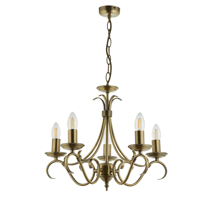 Endon 2030-5AN Bernice 5lt Pendant Antique brass plate 5 x 60W E14 candle (Required) - westbasedirect.com