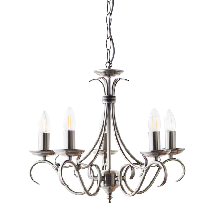 Endon 2030-5AS Bernice 5lt Pendant Antique silver effect plate 5 x 60W E14 candle (Required) - westbasedirect.com