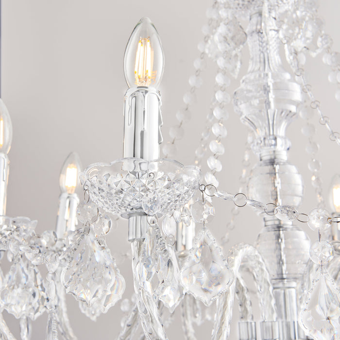 Endon 308-8CL Clarence 8lt Pendant Clear acrylic & chrome plate 8 x 60W E14 candle (Required) - westbasedirect.com