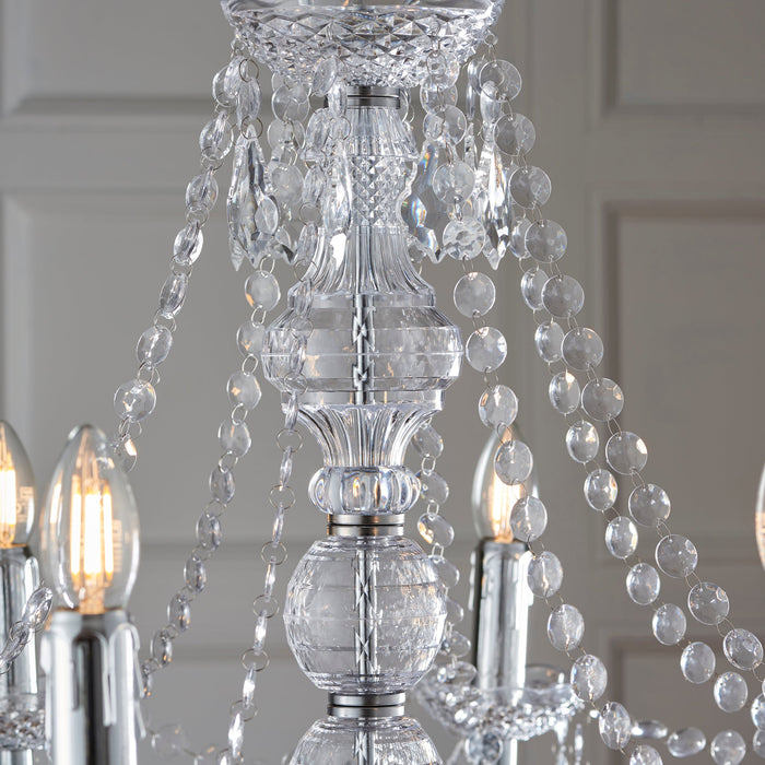 Endon 308-8CL Clarence 8lt Pendant Clear acrylic & chrome plate 8 x 60W E14 candle (Required) - westbasedirect.com