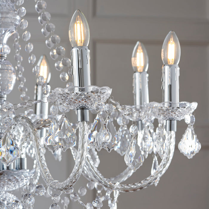 Endon 308-8CL Clarence 8lt Pendant Clear acrylic & chrome plate 8 x 60W E14 candle (Required) - westbasedirect.com