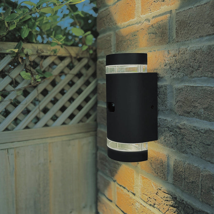 Lutec 5604014012 FOCUS IP44 GU10 Outdoor Up/Down Wall Light with PIR - Matt Black (Lamp Not Included)