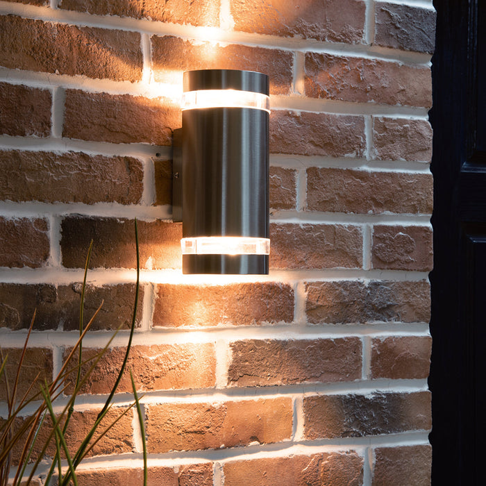 Lutec 5604021001 FOCUS IP44 GU10 Outdoor Up/Down Wall Light - Stainless Steel (Lamp Not Included)