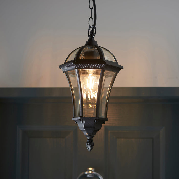 Endon YG-3503 Drayton 1lt Pendant Textured black & clear glass 60W E27 GLS (Required) - westbasedirect.com