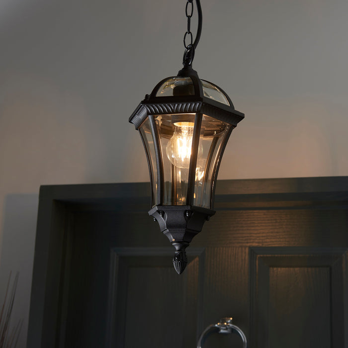 Endon YG-3503 Drayton 1lt Pendant Textured black & clear glass 60W E27 GLS (Required) - westbasedirect.com