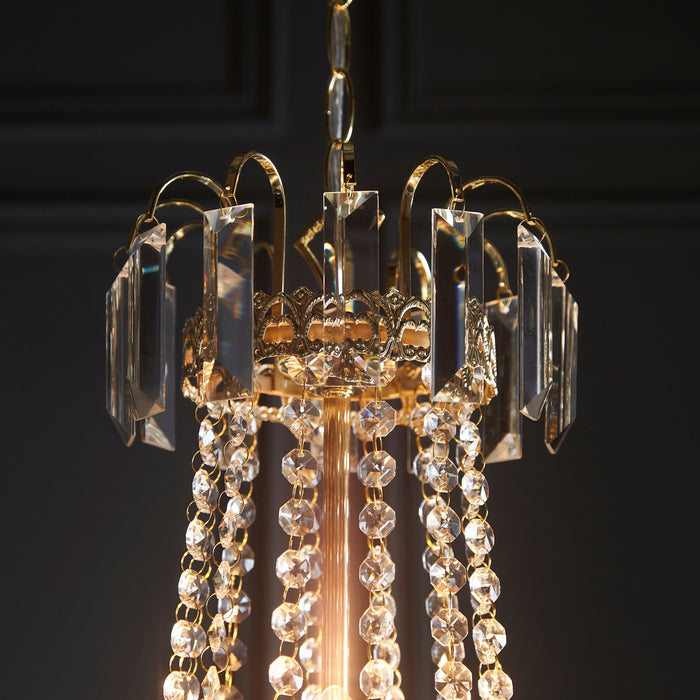 Endon 96819-GO Adagio 9lt Pendant Clear glass & gold effect plate 9 x 6W LED E14 (Required) - westbasedirect.com