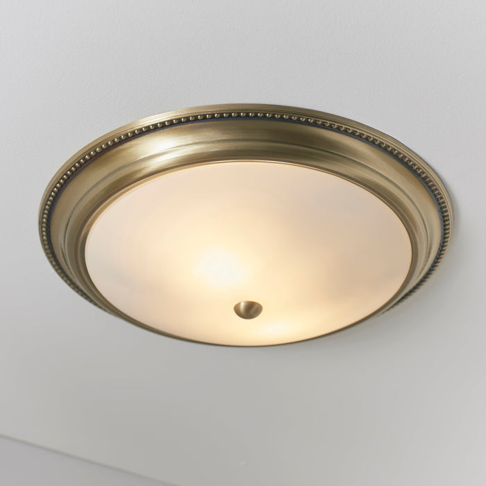 Endon 91121 Atlas 2lt Flush Antique brass plate & frosted glass 2 x 40W E27 GLS (Required) - westbasedirect.com