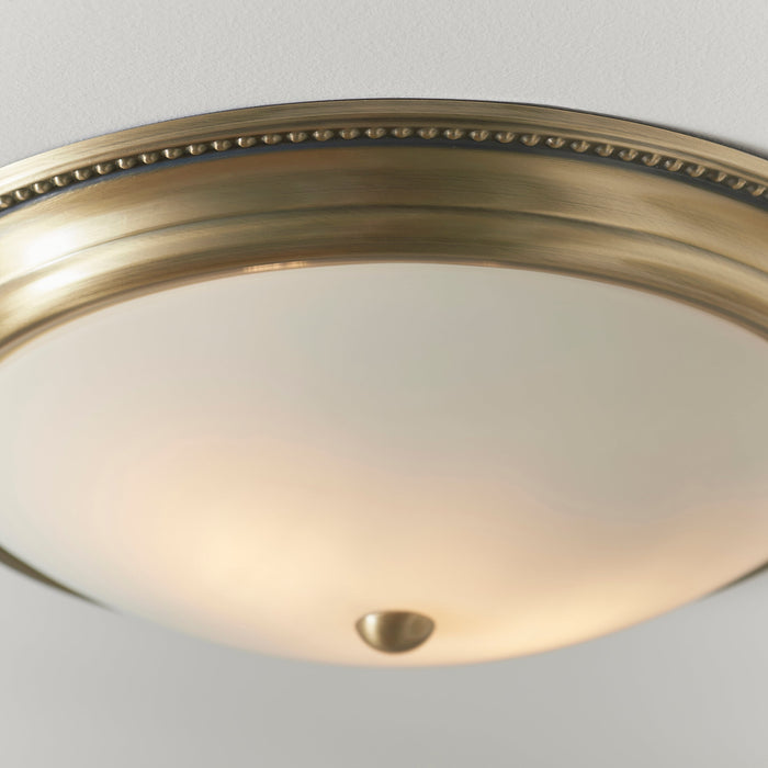 Endon 91121 Atlas 2lt Flush Antique brass plate & frosted glass 2 x 40W E27 GLS (Required) - westbasedirect.com