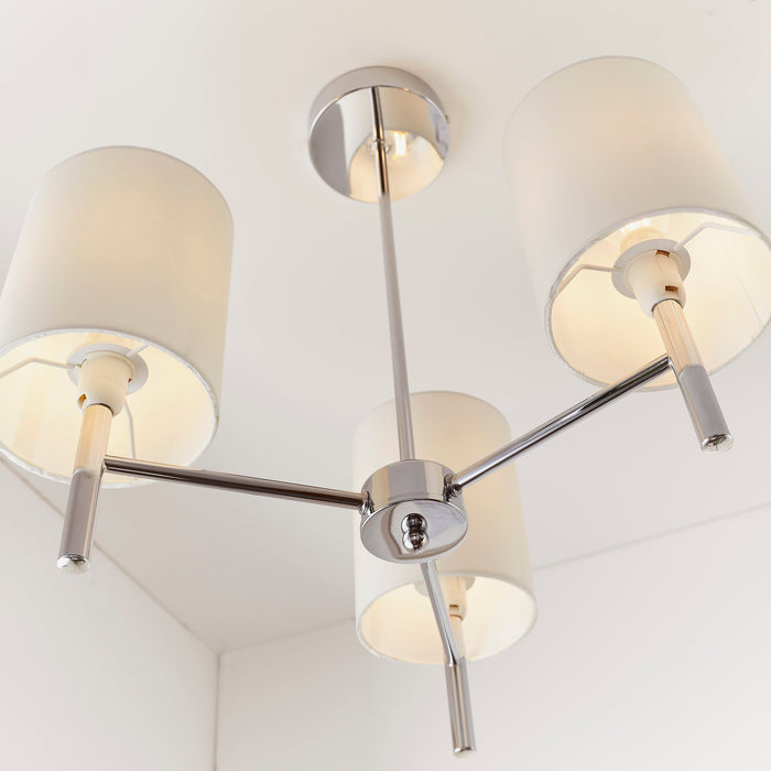 Endon BRIO-3CH Brio 3lt Semi flush Chrome plate & vintage white fabric 3 x 40W E14 golf (Required) - westbasedirect.com